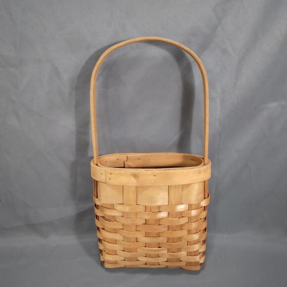 Split Wood Woven Basket wPainted Apples, Longaberger Style Small Hanging Basket - Picture 2 of 10